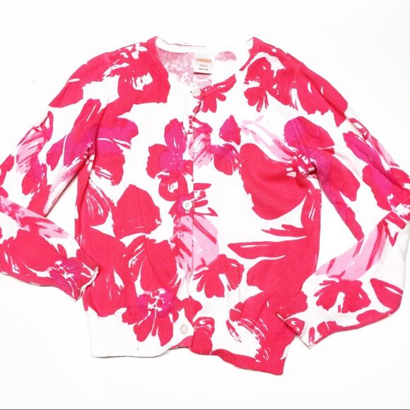 Gymboree Pink Flower Cardigan sz XS 4 Pink Sweater Long Sleeve Knit - Picture 1 of 5